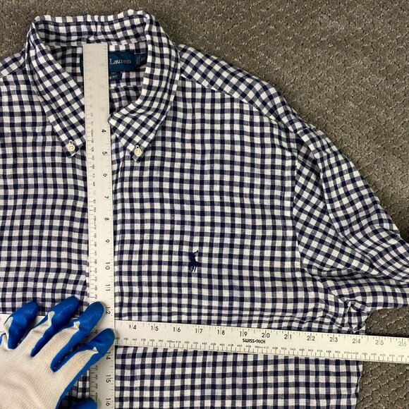 Vintage Ralph Lauren Linen Shirt Men's XL Blue White Gingham Check Button Down - Picture 6 of 11